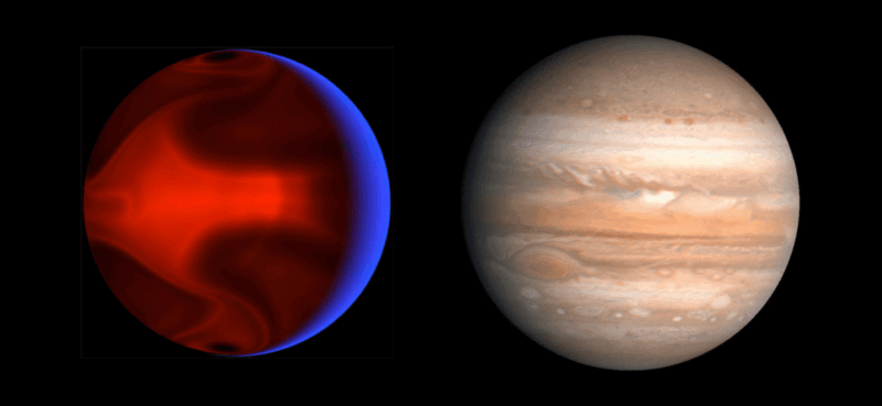 Компьютерная симуляция погоды на HD 80606 b, в сравнении с Юпитером Автор: Aldaron, a.k.a. Aldaron [CC BY-SA 3.0 (https://creativecommons.org/licenses/by-sa/3.0)]